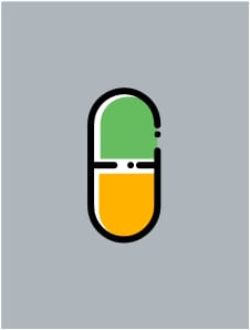 A green and orange pill capsule icon