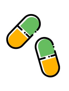 A green and orange pill capsule icon